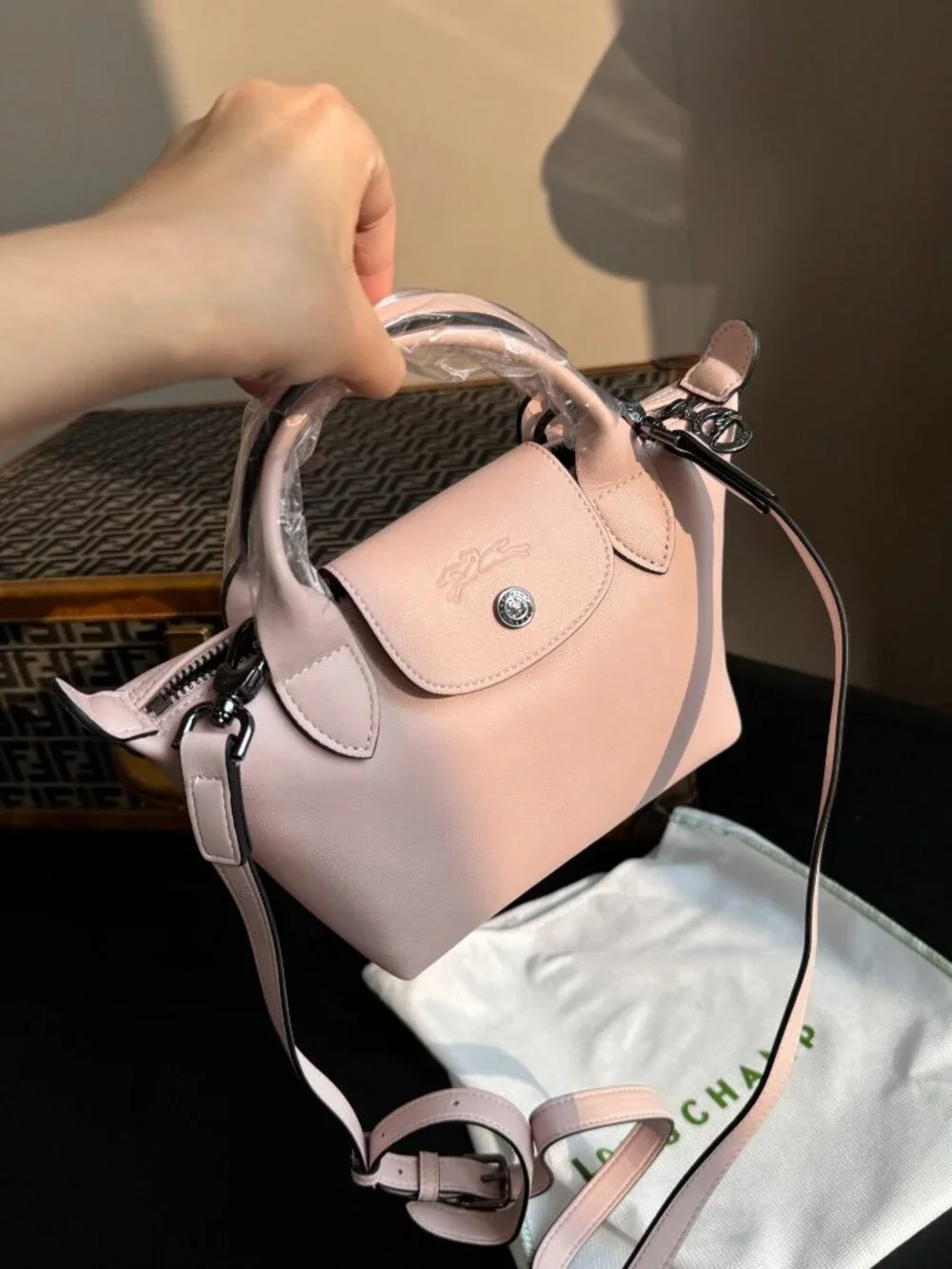 Longchamp Le Pliage XS Mini Pink Smooth Full Leather Handbag